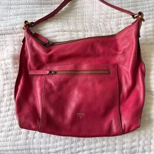 Fossil - Used Pink Shoulder Bag - Hot Pink Leather Purse with Gold Hardware